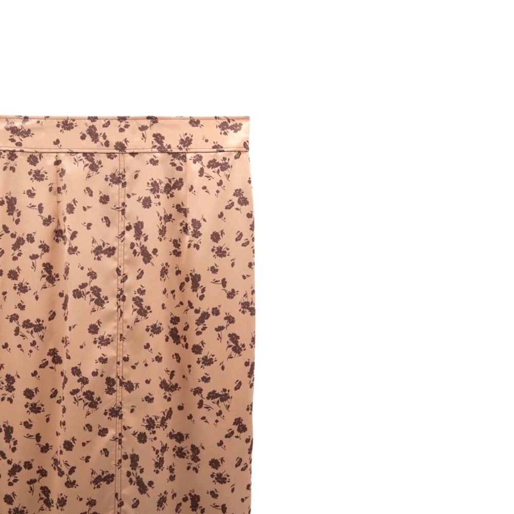 Zara NWT Satin Effect Midi Floral Skirt Small Peach Beige - Picture 3 of 10